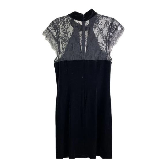 White House Black Market Women's Dress Veridian Sexy Black Lace Veiling Velvet 6 - Picture 2 of 11